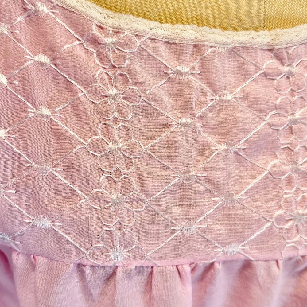 VINTAGE embroidered cotton nightgown shift midi pink floral‎ sleeveless lace 60s - Picture 5 of 12